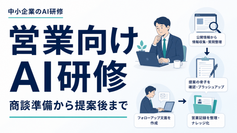 営業向けAI研修で商談準備から提案後までを扱うことを示すサムネイル