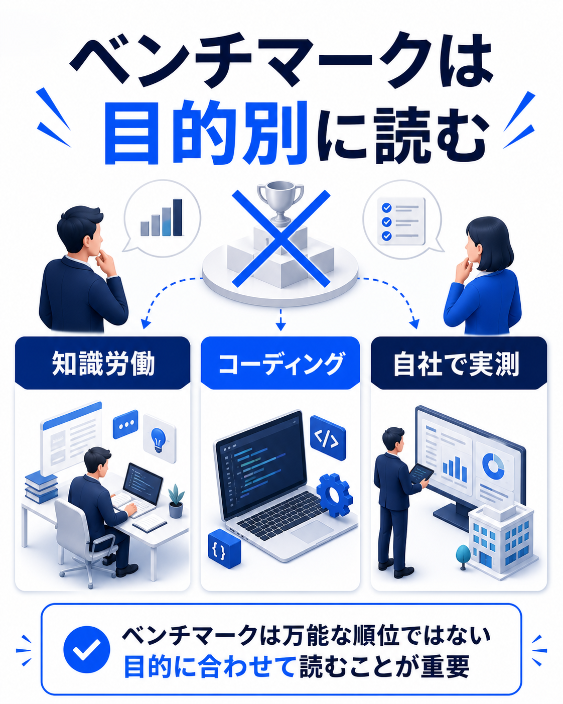Grok 4.6のベンチマークを目的別に読むイラスト