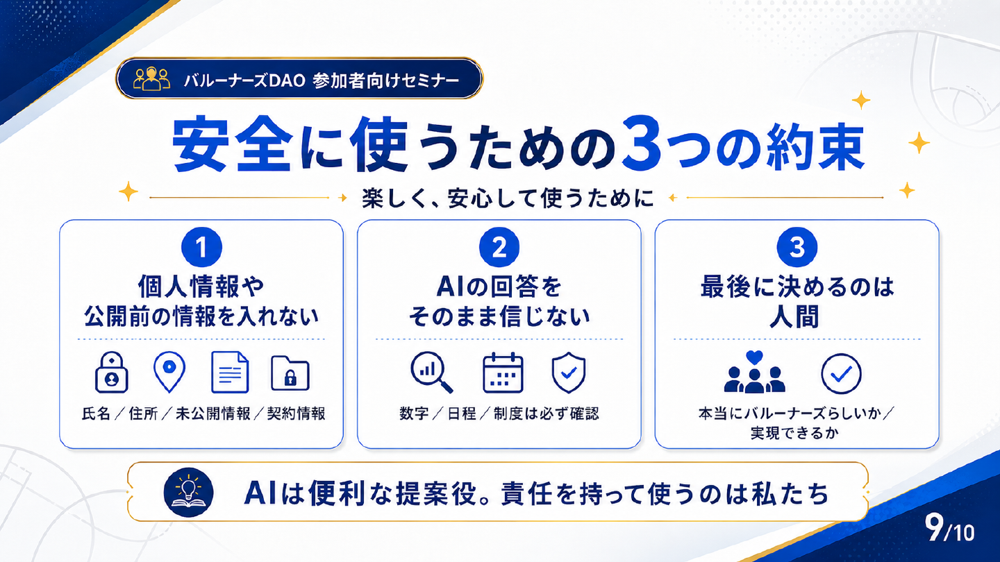 生成AIを安全に使うための個人情報 回答確認 人間の判断の3つの約束