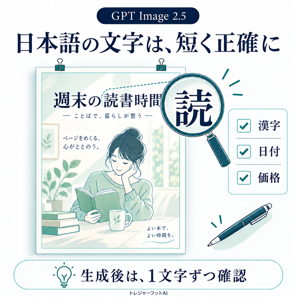 日本語ポスターの文字を漢字・日付・価格まで点検する図