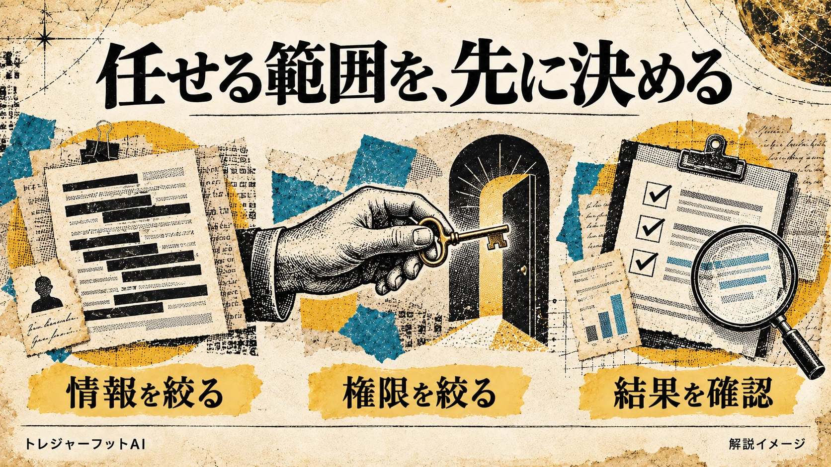 情報・権限を絞り、操作結果を確認するという安全な利用方針を示す画像