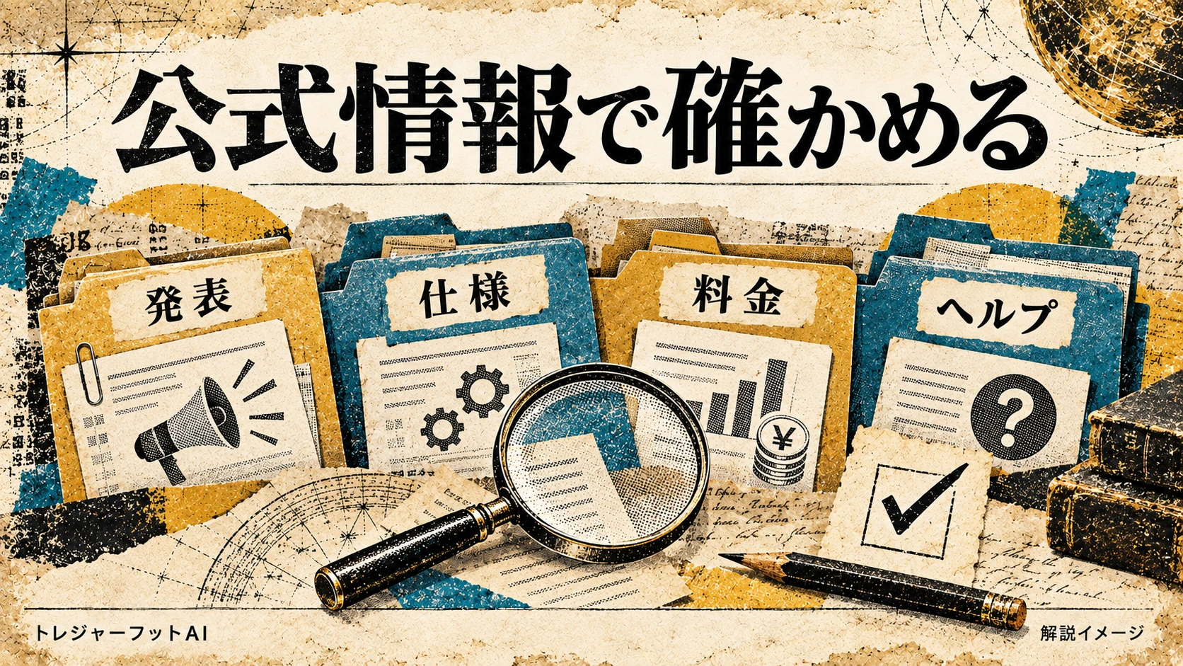 公式の発表・仕様・料金・ヘルプを照合する確認方法を表した画像