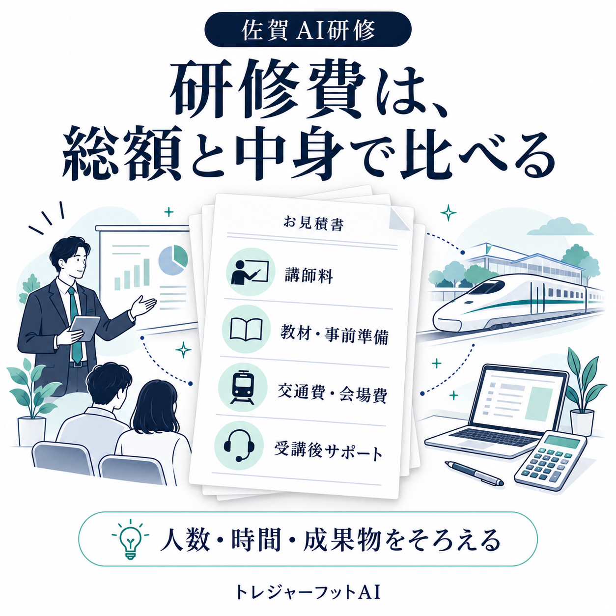 研修費用を講師料・教材準備・実施経費・受講後支援で確認する図