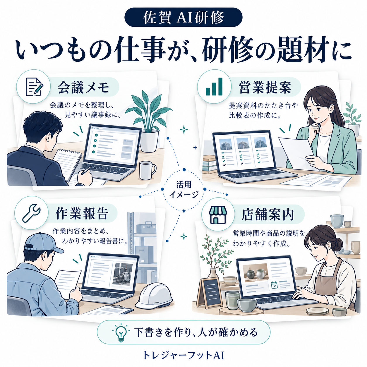 議事録・営業提案・作業報告・店舗案内をAI研修の題材にする活用例